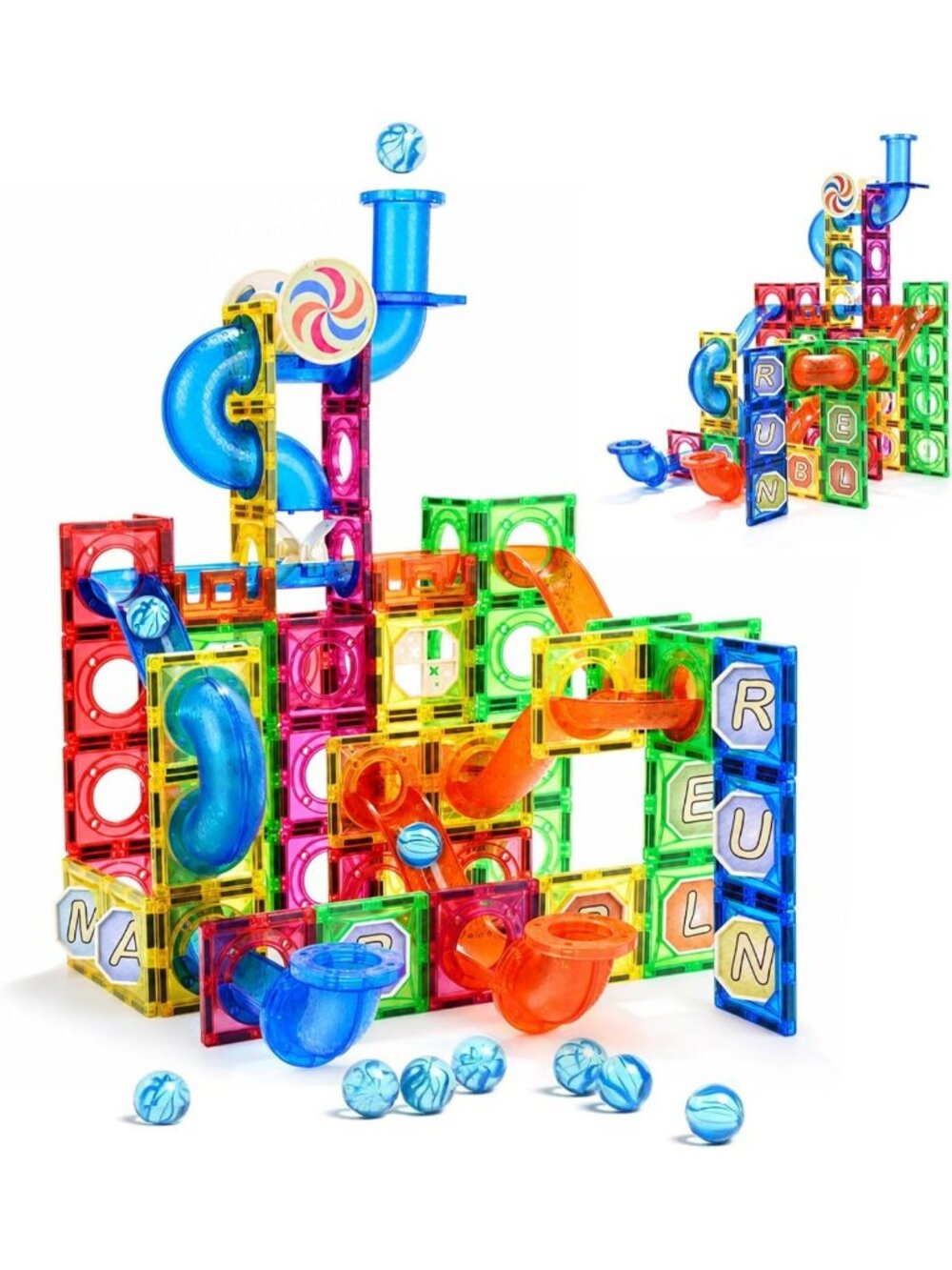 176PCS Magnetic Building Tiles Set - Marble Run Blocks for Ages 8+ - STEM Toy